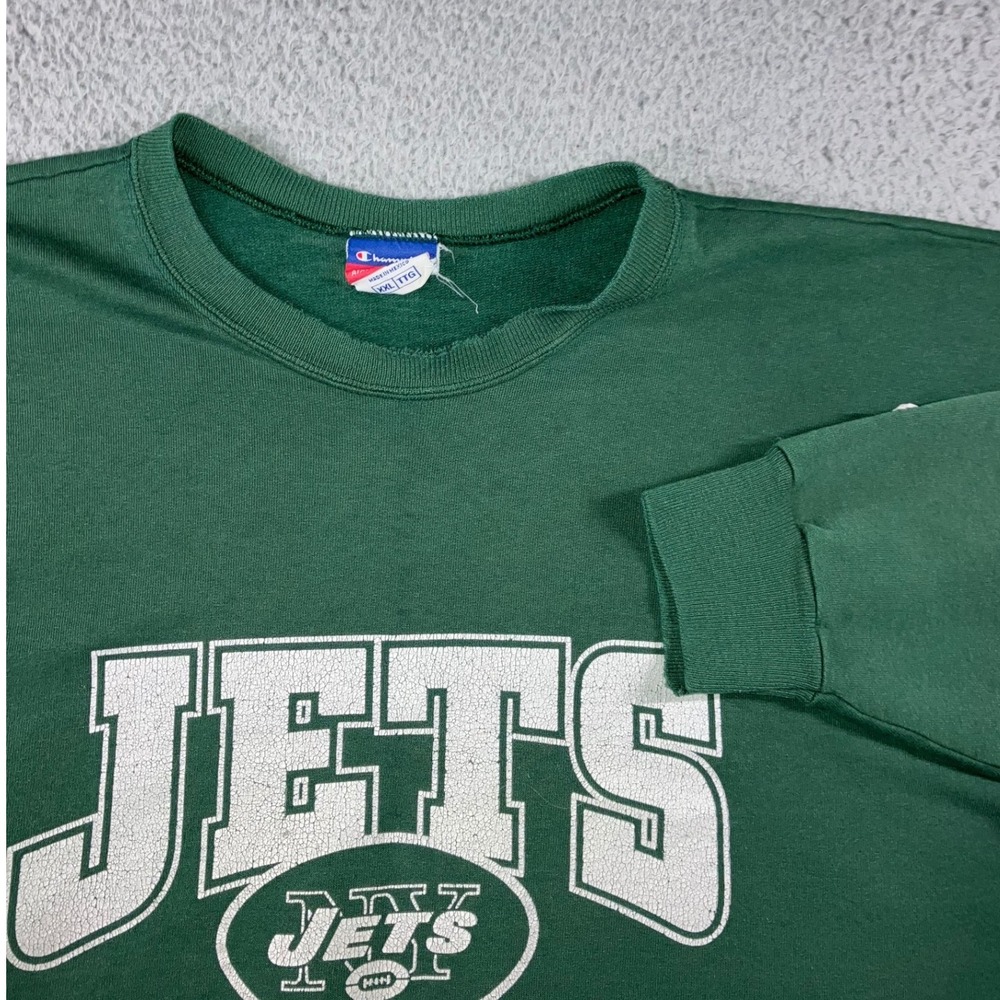 VTG Champion NFL New York Jets Sweatshirt‎ XXL Green Crewneck Retro Relaxed 90s